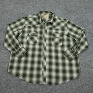 Wrangler Shirt Mens 2XL Green Ombre Plaid Pearl Snap Long Sleeve Western Cowboy
